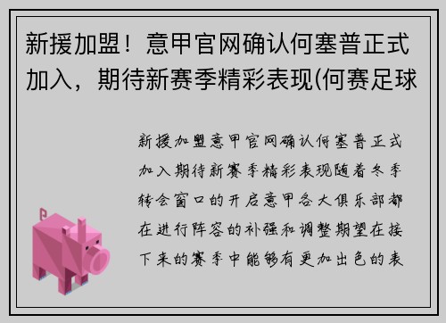 新援加盟！意甲官网确认何塞普正式加入，期待新赛季精彩表现(何赛足球)
