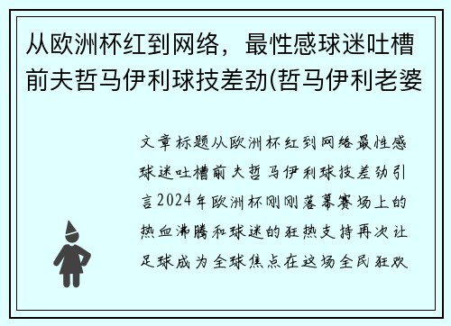 从欧洲杯红到网络，最性感球迷吐槽前夫哲马伊利球技差劲(哲马伊利老婆)