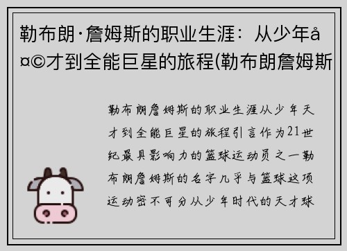 勒布朗·詹姆斯的职业生涯：从少年天才到全能巨星的旅程(勒布朗詹姆斯生涯介绍)