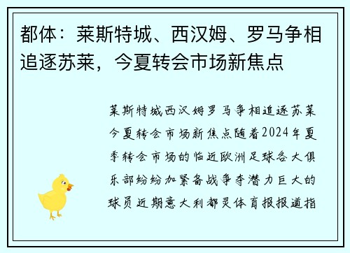 都体：莱斯特城、西汉姆、罗马争相追逐苏莱，今夏转会市场新焦点