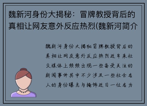 魏新河身份大揭秘：冒牌教授背后的真相让网友意外反应热烈(魏新河简介)