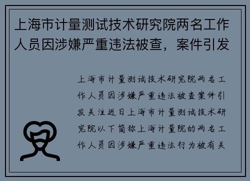 上海市计量测试技术研究院两名工作人员因涉嫌严重违法被查，案件引发关注