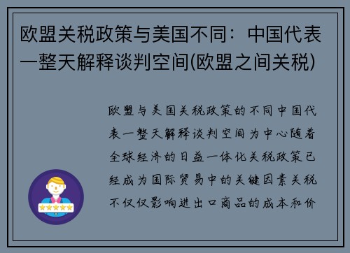 欧盟关税政策与美国不同：中国代表一整天解释谈判空间(欧盟之间关税)