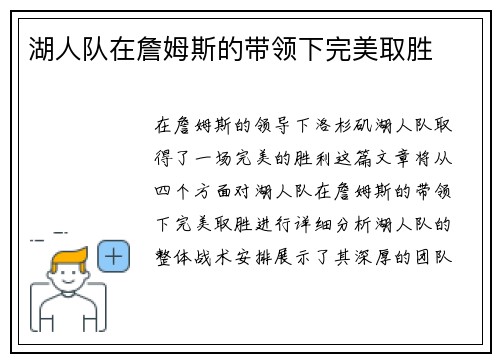 湖人队在詹姆斯的带领下完美取胜