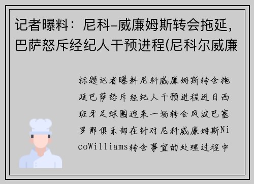 记者曝料：尼科-威廉姆斯转会拖延，巴萨怒斥经纪人干预进程(尼科尔威廉姆斯)